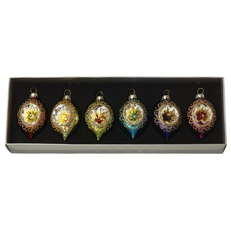 Glass Handcrafted Baubles Premium Traditional Christmas Tree Decoration - 6 Multicoloured Traditional Bauble Set