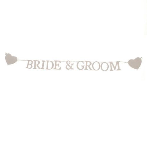 BRIDE AND GROOM WHITE WOODEN WOOD GARLAND SASS AND BELLE 90cm LONG