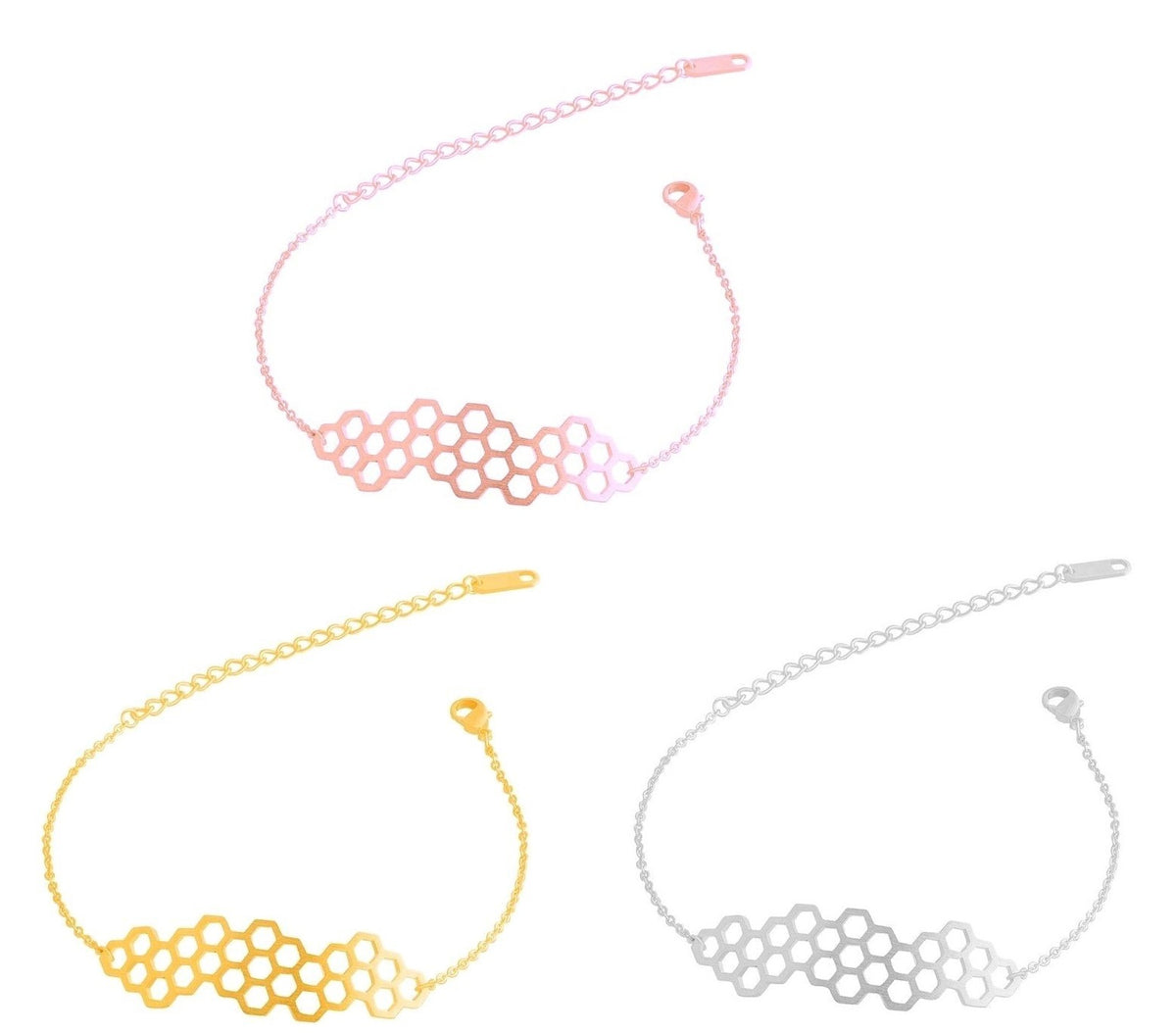 Bee Honeycomb Beehive Bracelet Gold Silver or Rose & Gift Bag