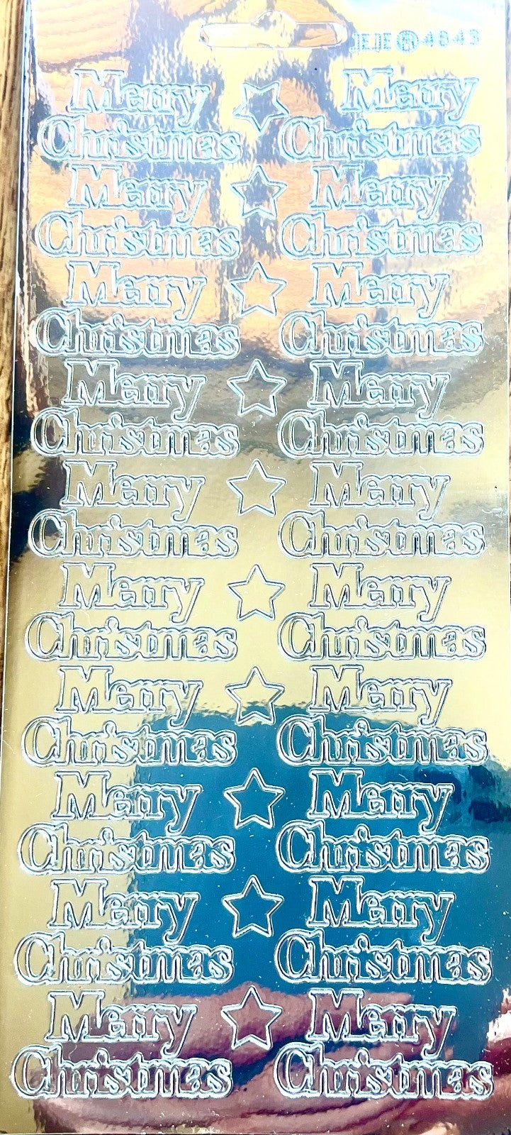 10 SHEETS - Silver Mirror Shine Merry Christmas Peel Off Stickers Card Making