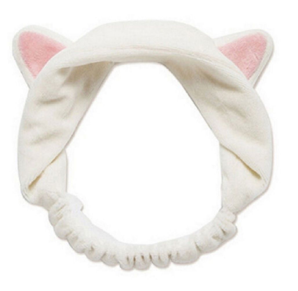 Cat Ears Soft Stretchy Headband Elastic Hair Band Costume Party Kitten Beauty - White with Pink