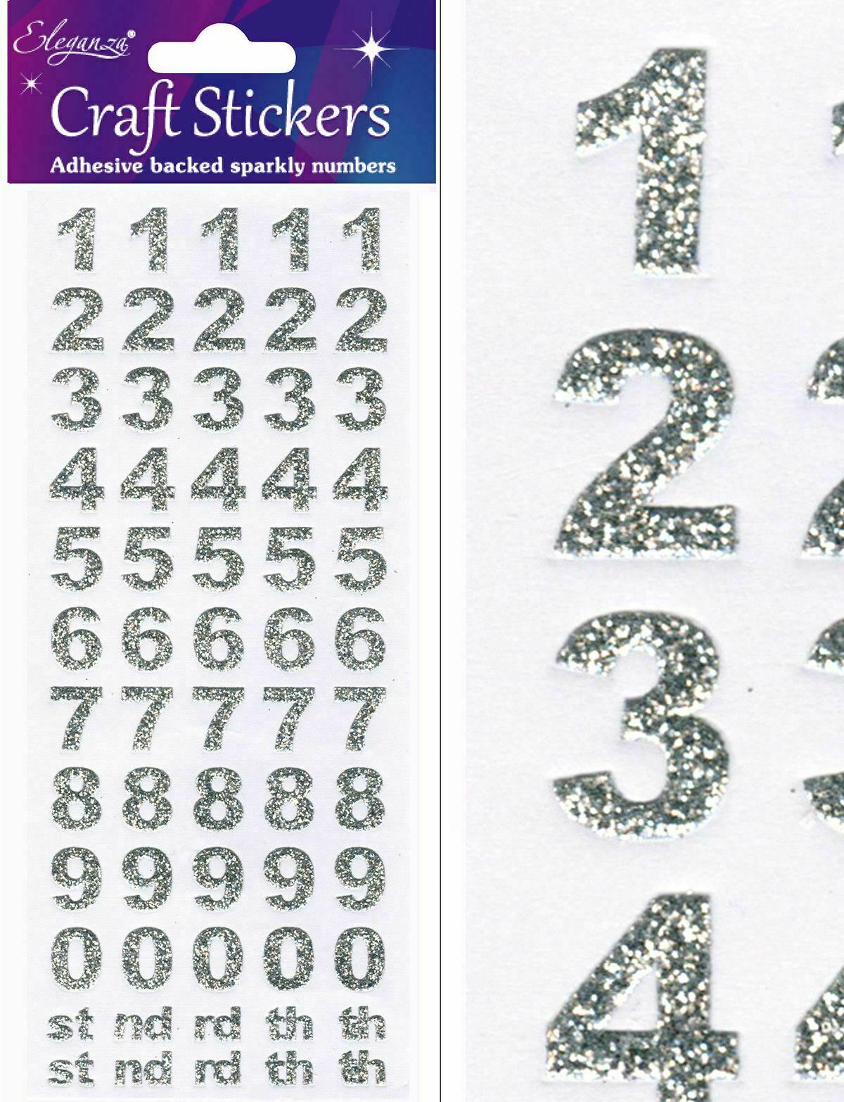 Self Adhesive Glitter Diamante Letters Number Alphabet Stickers Peel Off - Numbers Silver Bold