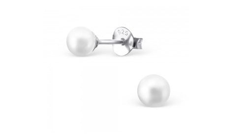 925 Sterling Silver Pearl Stud Earrings Many Colours Elegant Wedding & Gift Bag - White