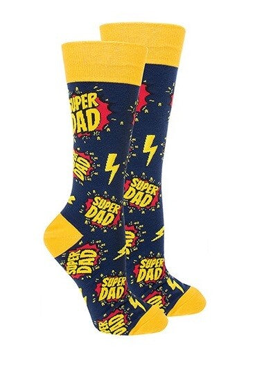 Sock Society Cotton Soft Stretchy Christmas Socks One Size Fits all (Adult 5-12) - Super Dad Dark Blue 1 Pair