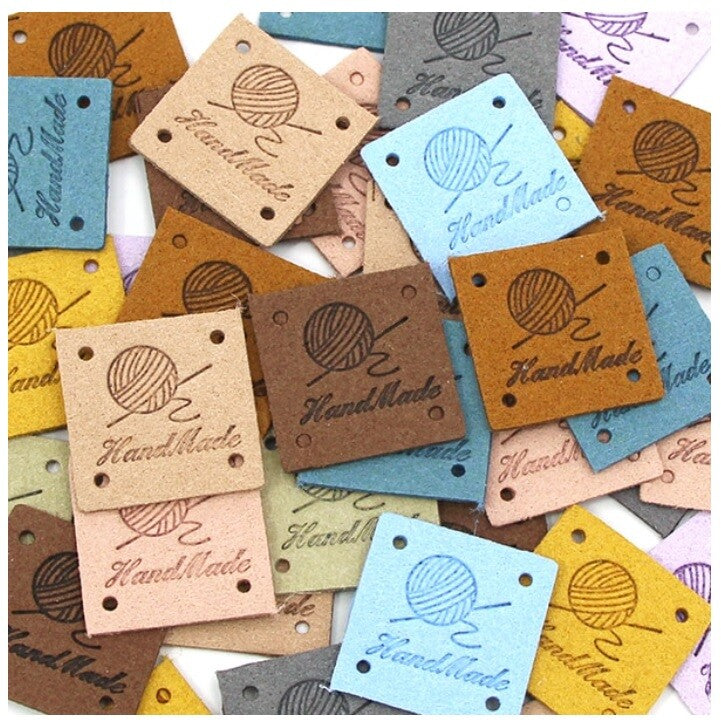 Faux Suede Leather Labels Hand Made Clothing Tag Label Tags 25x25mm