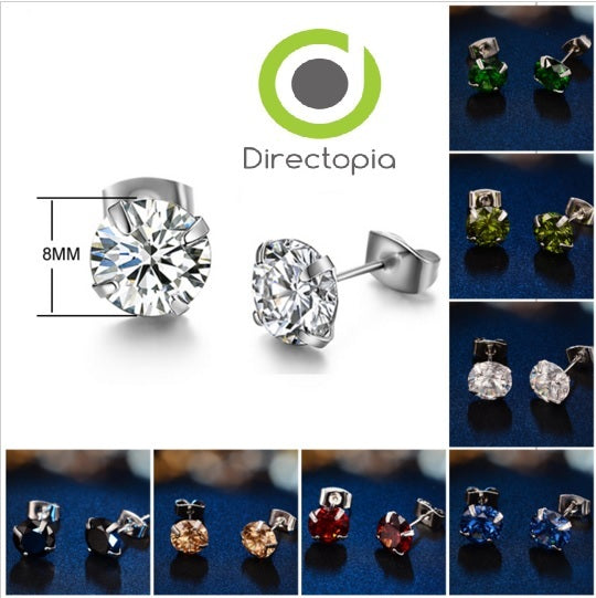 CZ Cubic Zirconia Crystal Cute 8mm Stud Earrings Prom Party 7 Colours & Gift Bag