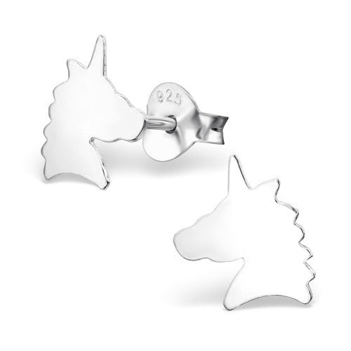 925 Sterling Silver Unicorn Pegasus Earrings & Gift Box - Silver Unicorn Head