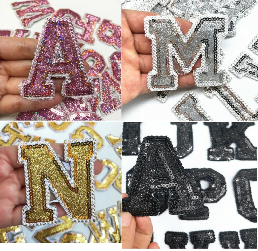 Sequins Letter Patch Patches Glue Sew on Alphabet Pink Black Silver Gold Sparkle