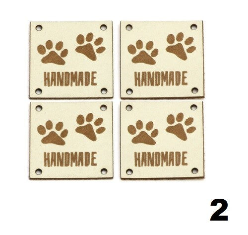 Faux Leather Labels Hand Made Paw Print Clothing Tag Label Tags 25x25mm - Design 2