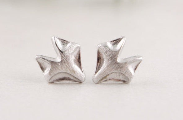 Minimalist Fox Face Stud Earrings Gold Silver Rose Gold & Mini Gift Box