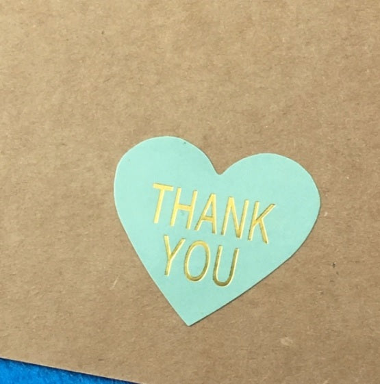 Heart Paper Labels 'Thank You' Gift Food Craft Stickers Seals Green & Gold
