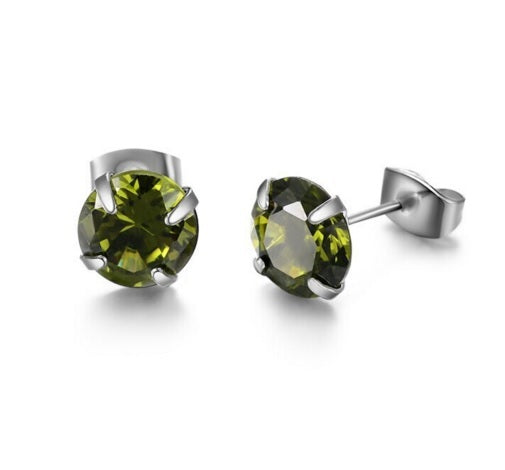 CZ Cubic Zirconia Crystal Cute 8mm Stud Earrings Prom Party 7 Colours & Gift Bag