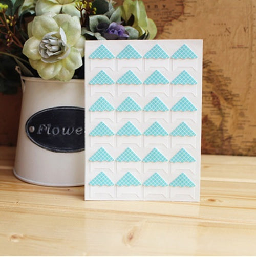 24 Geometric Self Adhesive Photo Album Frame Corner Protector Stickers ScrapBook - Aqua