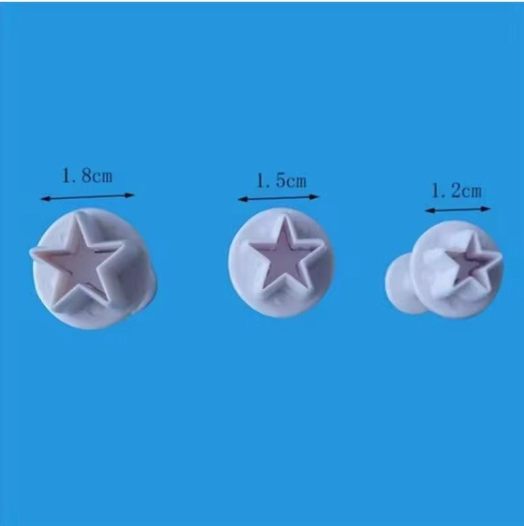 3 Piece Set Star Heart Round Square Fondant Icing Decorating Tool Plunger Cutter