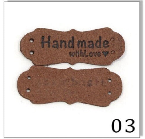 Faux Suede Leather Labels Hand Made with Love Clothing Tag Label Tags 41x16mm - Design 3