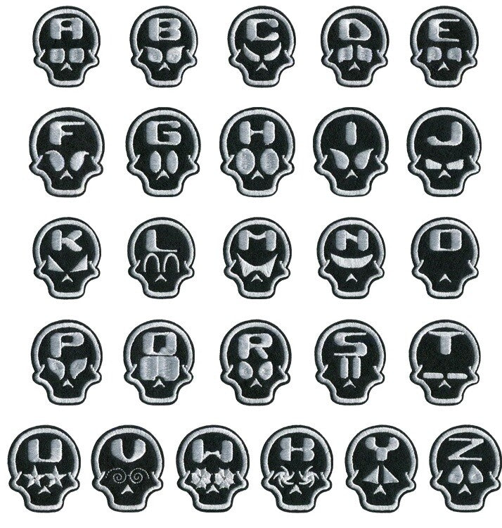Skull Letter Patch Iron or Sew on Alphabet Embroidery Customise Clothing