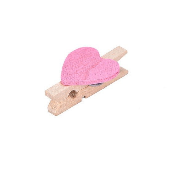 Mini Wooden Pegs with Colour Hearts Craft Wedding Photo Clips Wood 3x1.7cm - Pink