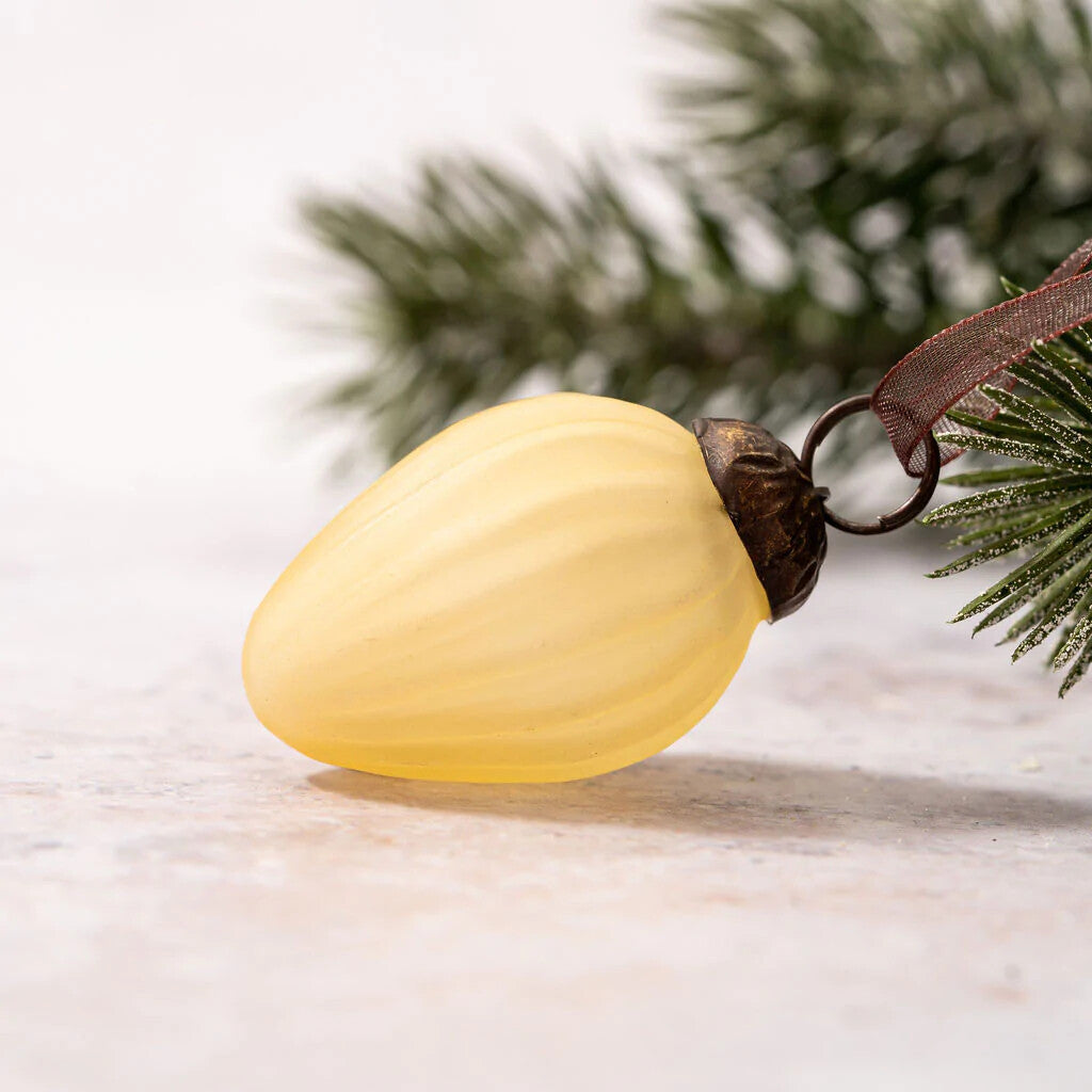 6 Pack Small Glass Handcrafted Baubles Premium Traditional Christmas Tree Craft - Set of 6 Small Gold Frosted Glass Pinecones