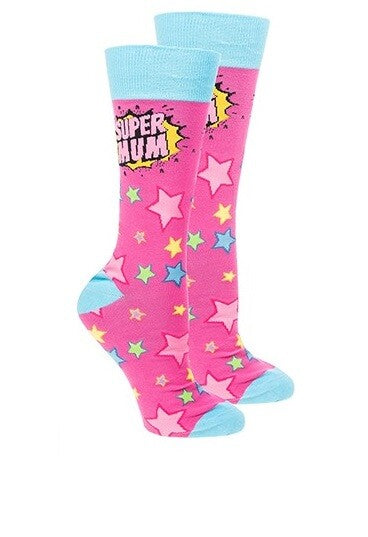 Sock Society Cotton Soft Stretchy Christmas Socks One Size Fits all (Adult 5-12) - Super Mum Pink 1 Pair