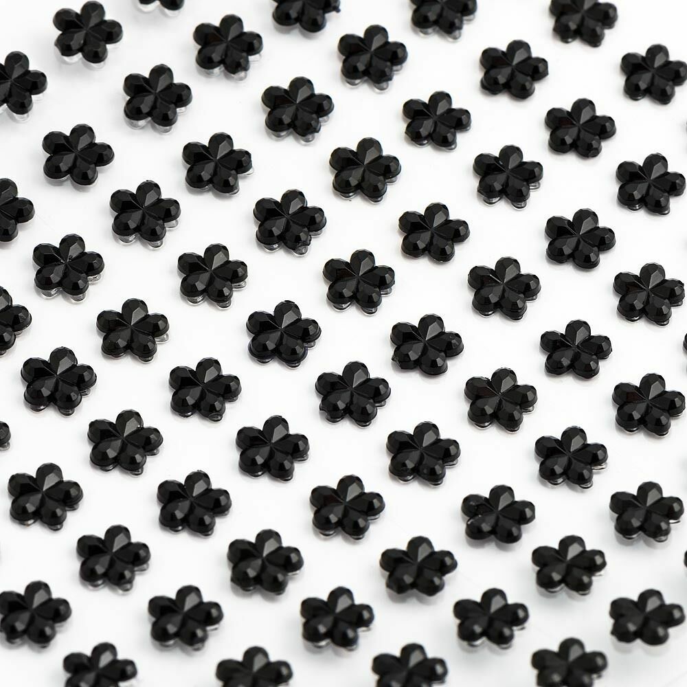 Flower Self Adhesive Craft Diamante Rhinestone Flower Gems Stick on Crystals - Black