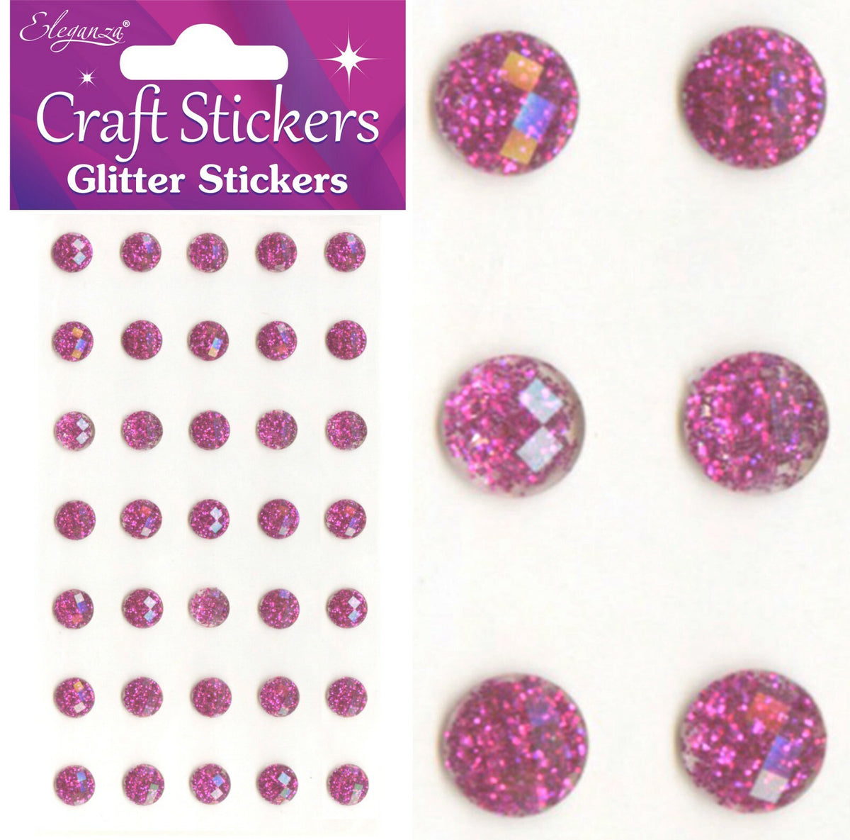 3D Stickers Craft Pearl Dots Sparkly Glitter Gem Craft Card Making Self Adhesive - 8mm - Fuchsia