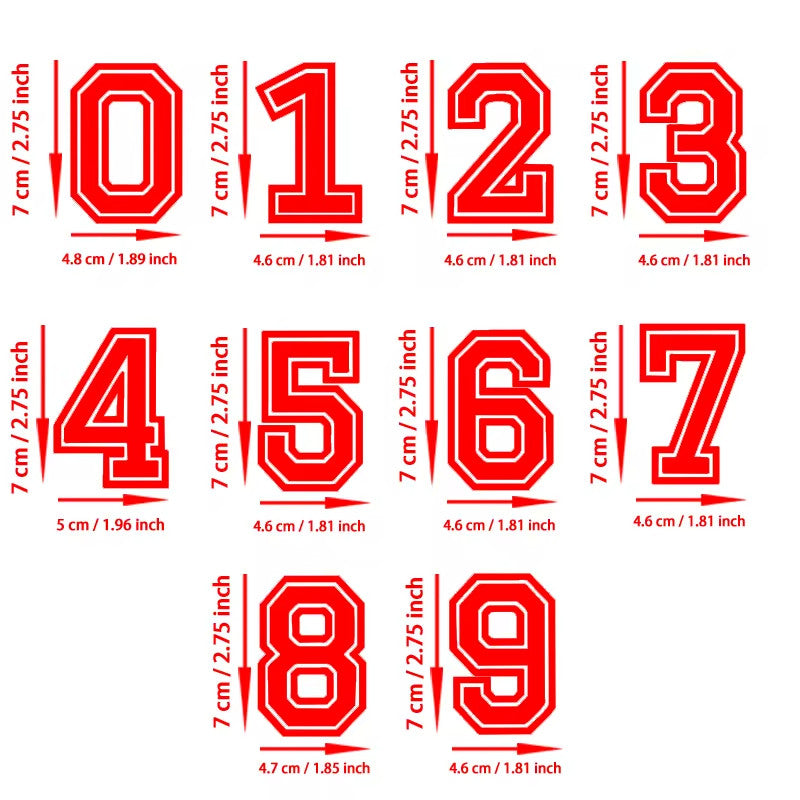 7cm tall Varsity Number Transfer Patches Numbers Transfers Customise Clothing