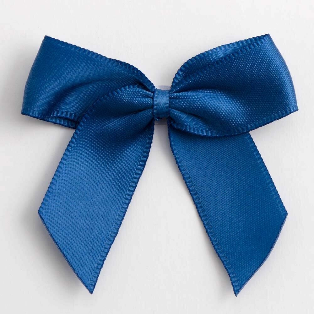Self Adhesive 5cm Bow Satin Bows Sticky Pre-Tied 16mm Ribbon Craft Wedding - Smoke Blue