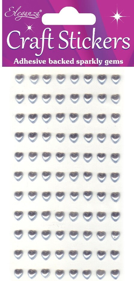 3D Stickers Craft Heart Glitter Gem Craft Embellishments Wedding Self Adhesive - 6mm Pearl 88 Piece Silver Heart