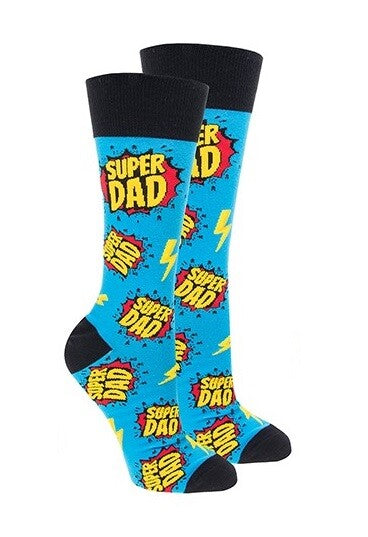 Sock Society Cotton Soft Stretchy Christmas Socks One Size Fits all (Adult 5-12) - Super Dad Light Blue 1 Pair