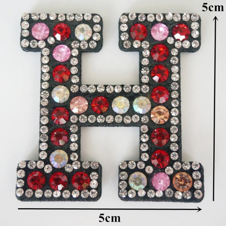 Red Pink Multi Rhinestone Letter Patch Patches Iron on Sew on Alphabet Crystal