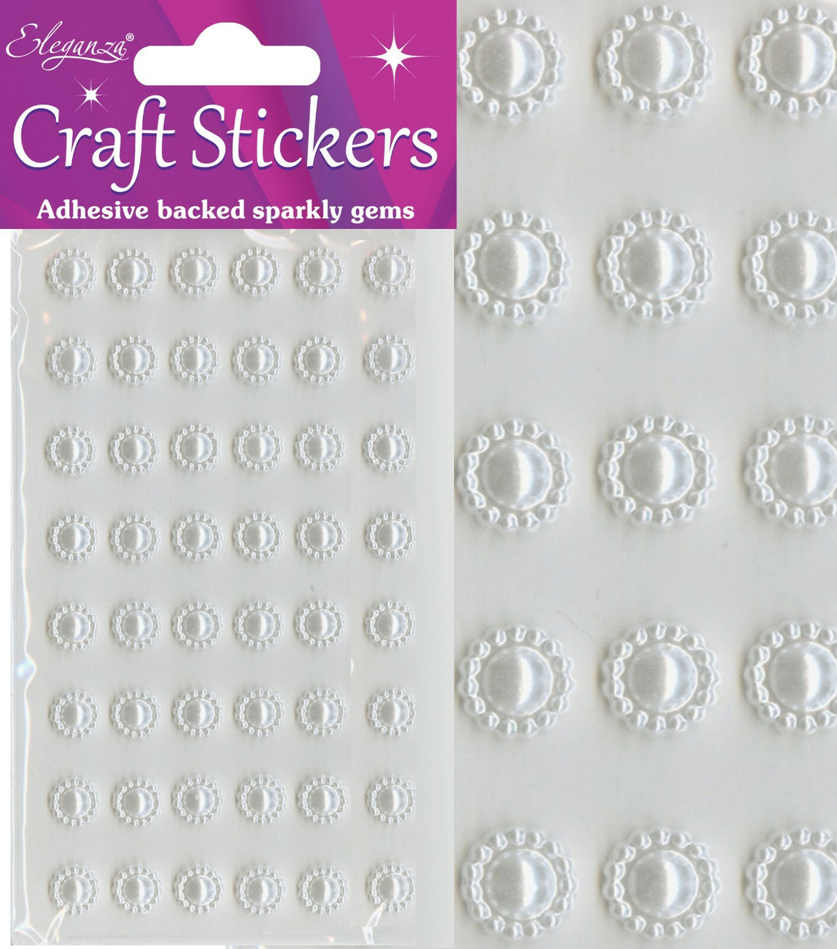 Self Adhesive Stickers Diamante Embellishments Rhinestone Wedding Card Scrapbook - Sun Pearl White 48pcs Per Sheet