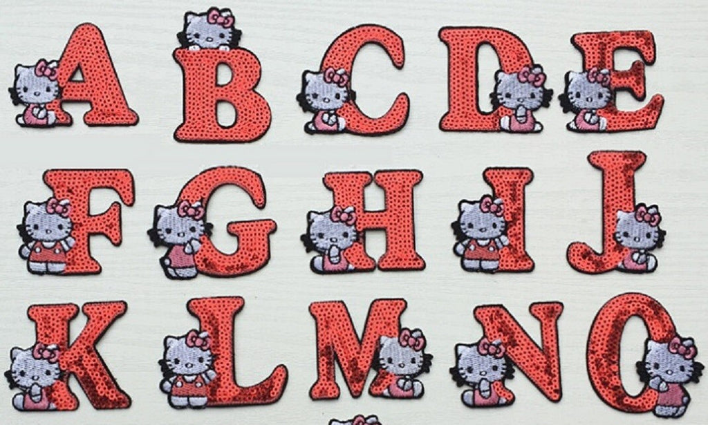 Cat Letter Patch Iron or Sew on Alphabet Letters Embroidery Red Sequins Craft