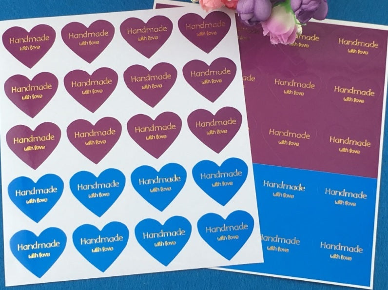 Handmade with Love Gift Seal Craft Stickers Blue, Purple & Gold Labels