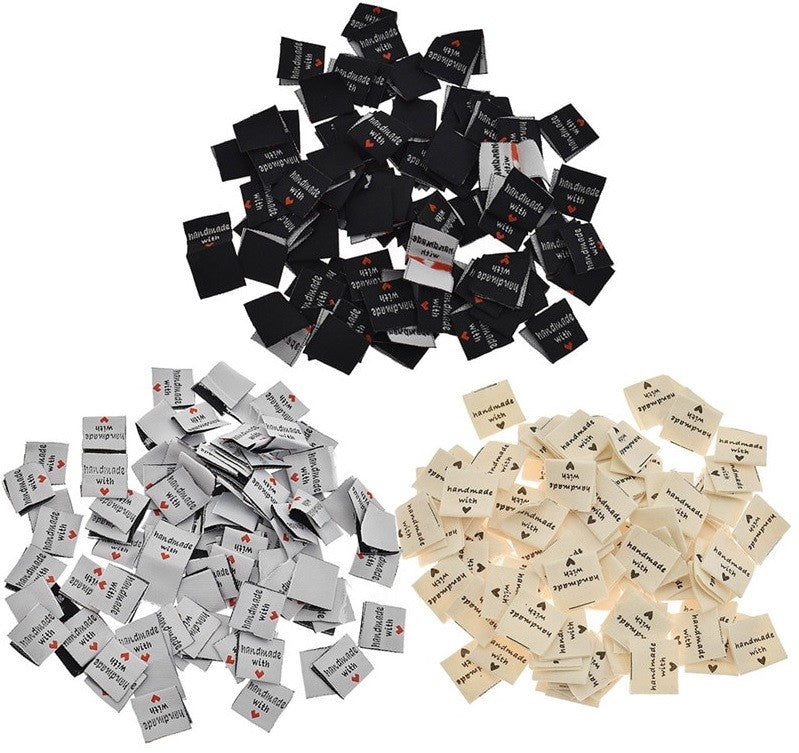 Fabric Labels 'Hand Made With Love' Sew On Garment Clothing Label Tags 2x2cm