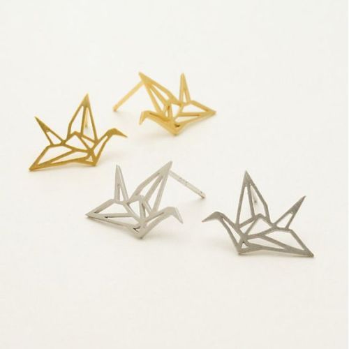 Origami Crane Stud Earrings Jewellery Bird Nature Kawaii & Gift Box