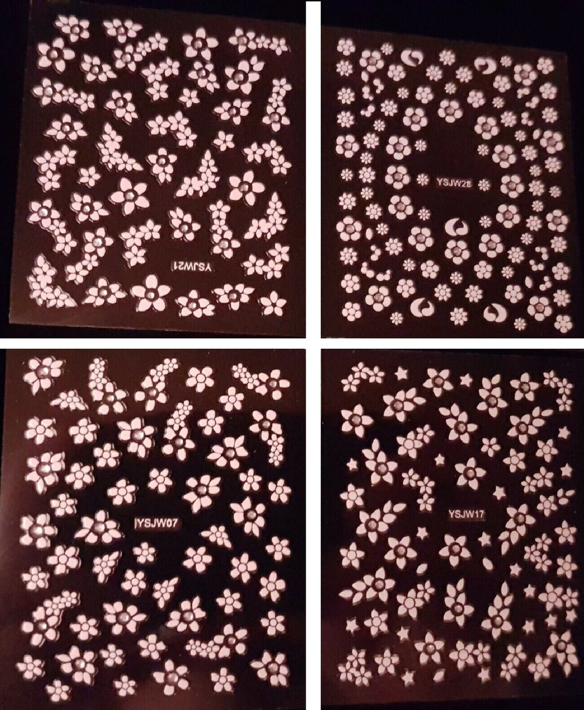 1 Sheet of 3D Nail Art Lace Stickers Decals Transfers Flowers Black White