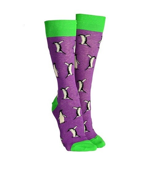 Sock Society Cotton Soft Stretchy Christmas Socks One Size Fits all (Adult 5-12) - Penguin Purple 1 Pair