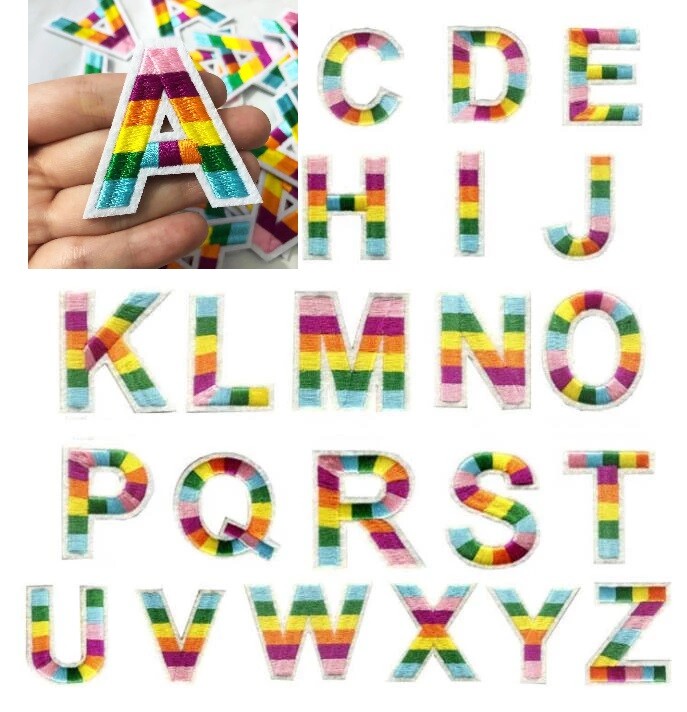 Multi Colour Rainbow Letter Patch Patches Iron on Sew on Alphabet Letter 5cm