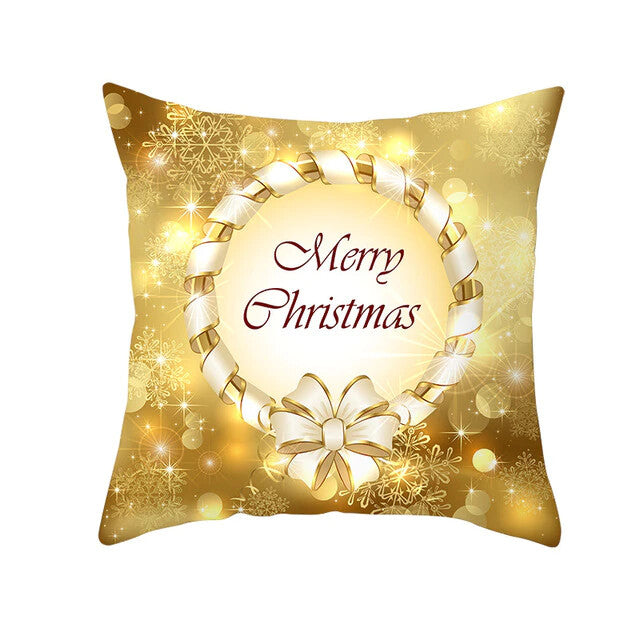 Christmas Festive Cotton Cushion Covers Red & Gold - Many Designs - 45x45cm - Merry Christmas Wreath