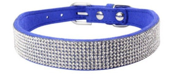 Suede Rhinestone Dog Collar Diamante Puppy Yorkie Teacup Chihuahua & Upwards - Blue
