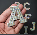 White AB Rhinestone Letter Patch Patches Glue Sew on Alphabet Crystal Customise