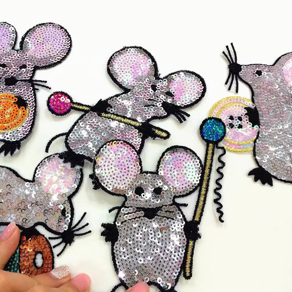 Mouse Patch Patches Sequins Mice Iron on Applique Customise Clothing