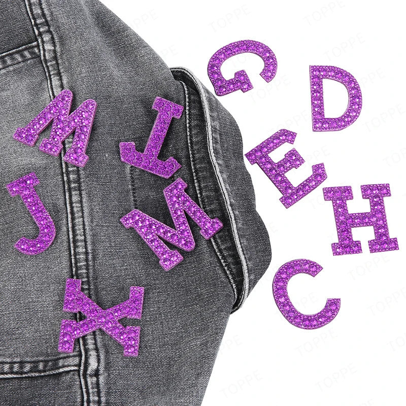 5.5cm 3D Rhinestone Purple Patches Letter Alphabet Patch Iron on Letters Words
