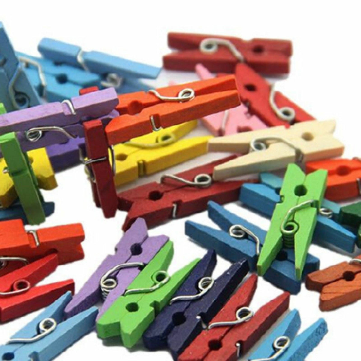 Small Craft Wooden Peg Clip Hanging Multiple Colours Card Wedding Photo Pegs - Random Mix of Colours