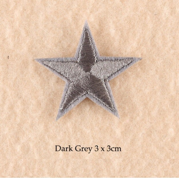 10 x Star Iron On Patch Sew On Star 3cmx3cm Applique Patches - 33 Colours - Dark Grey