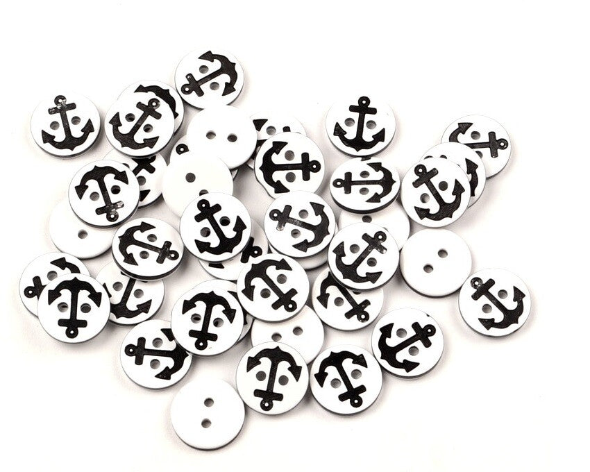 Nautical Beach Anchor Sea Buttons Craft Customise Clothing Sewing Button - 12mm Black Anchor