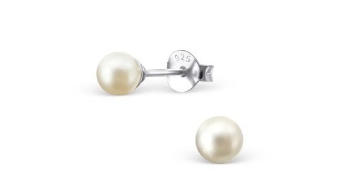 925 Sterling Silver Pearl Stud Earrings Many Colours Elegant Wedding & Gift Bag - Cream