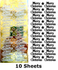 10 Sheets - Gold Mirror Shine Merry Christmas Peel Off Sticker Card Making Craft