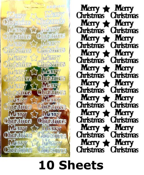 10 Sheets - Gold Mirror Shine Merry Christmas Peel Off Sticker Card Making Craft
