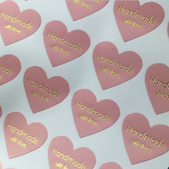 Heart Handmade with Love Gift Seal Craft Stickers Labels Pink & Gold